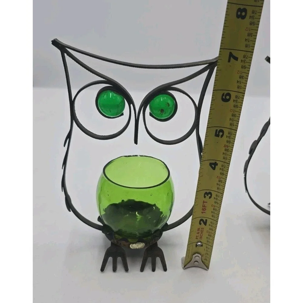3 Metal Owl Tealight Votive Candle Holder w/Glass Candle Holder Farmhouse